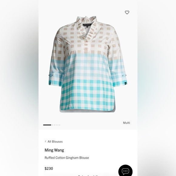 Ming Wang Women’s Ruffled Cotton Gingham Blouse Spring Casual Tan/Blue Size Med - Picture 1 of 11